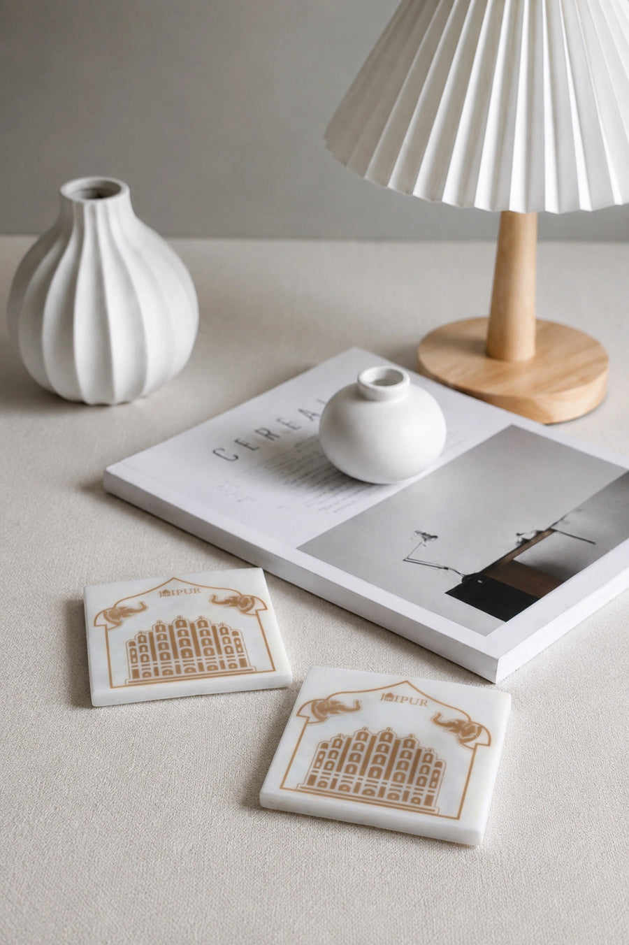 Jaipur Marble Coaster Set ( Hawa Mahal )