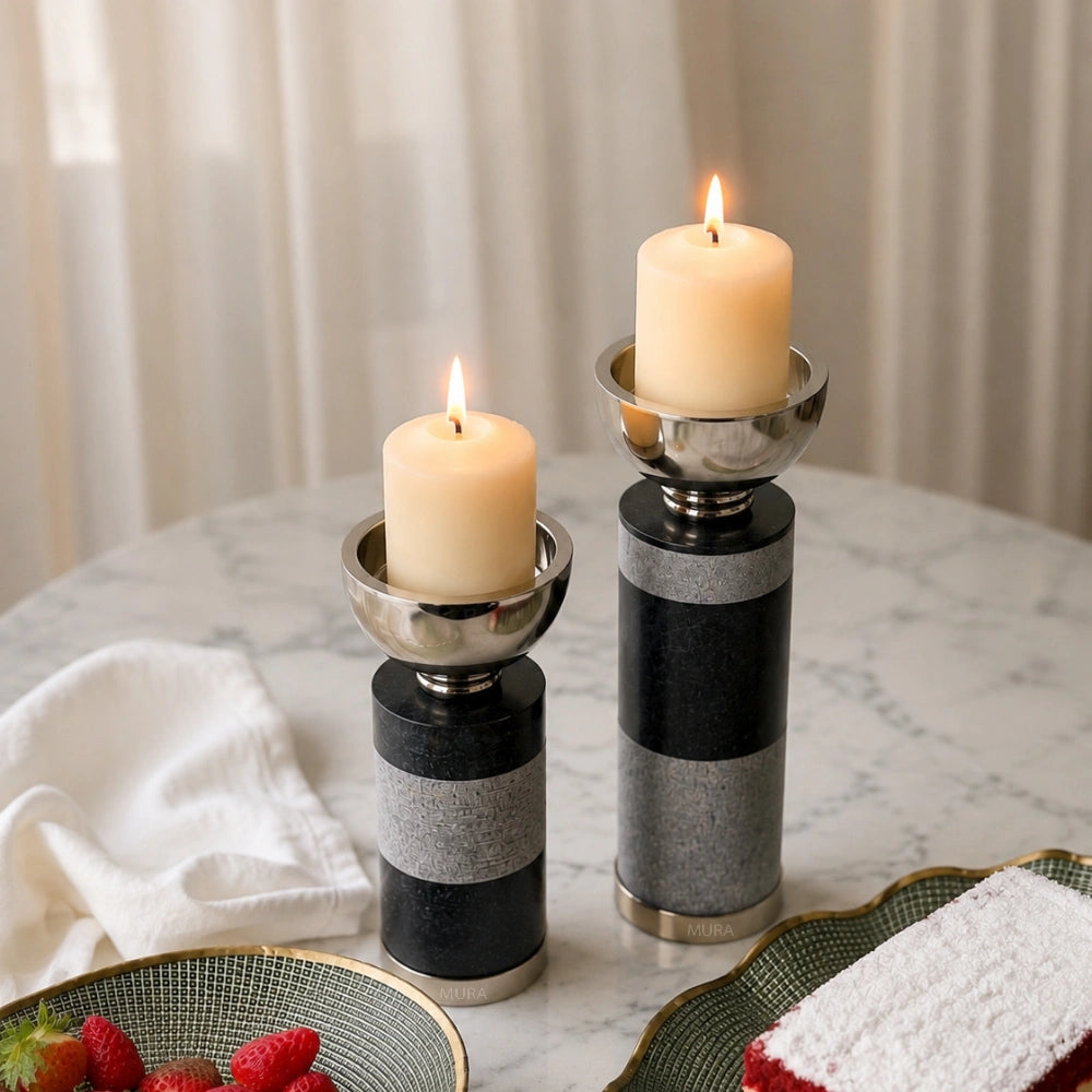 Marble Candle Holder Duo