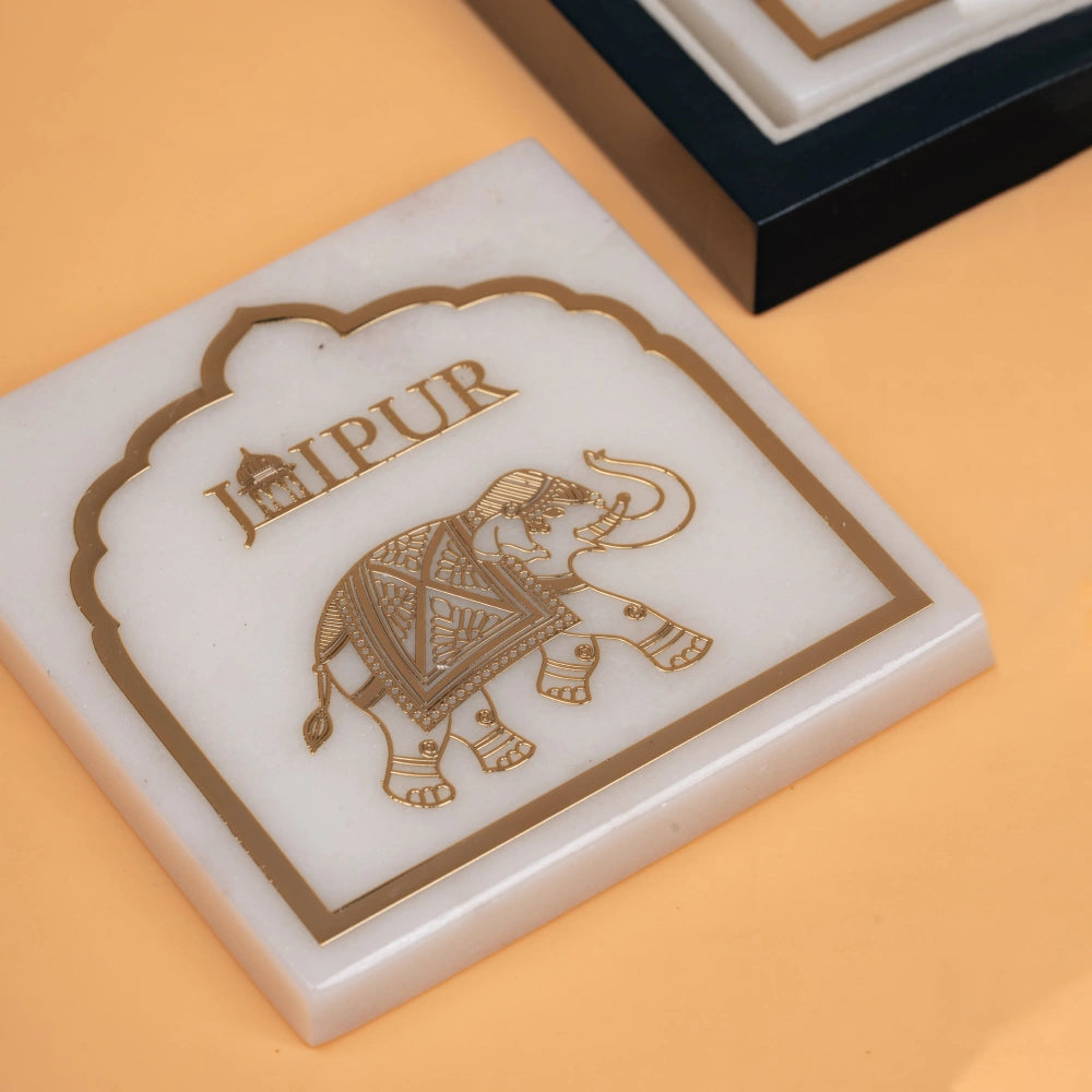 Jaipur Marble Coaster Set ( Elephant )