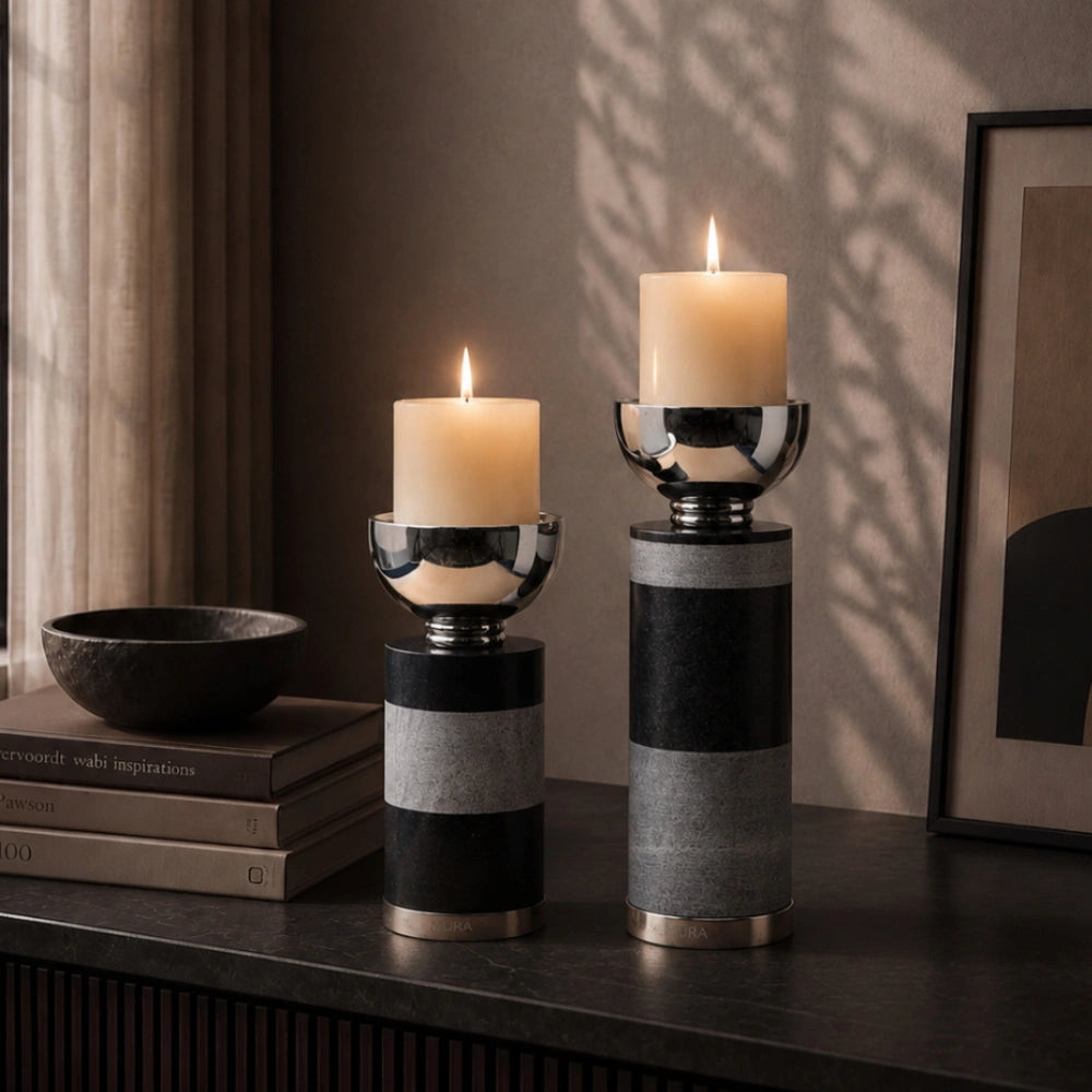 Marble Candle Holder Duo